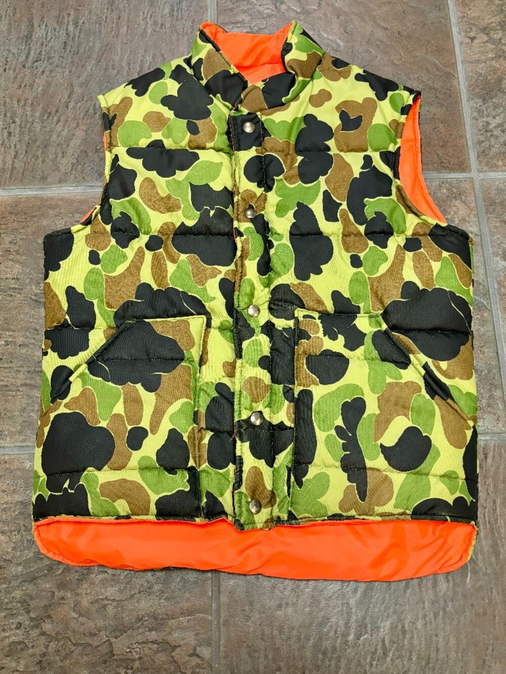 ~~ MVP Vintage Reversible S Quilted SNAP Hunting Vest Camo/Blaze Orange..USA!!!